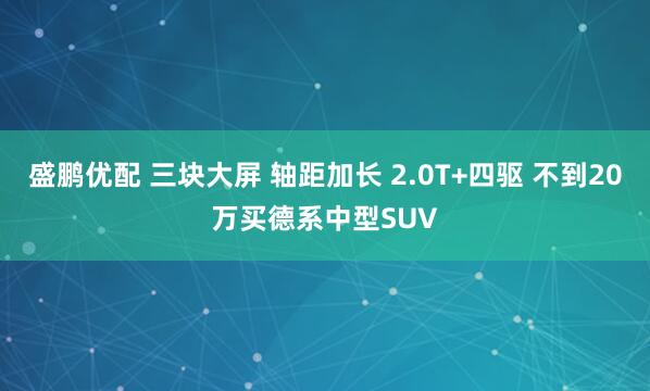 盛鹏优配 三块大屏 轴距加长 2.0T+四驱 不到20万买德系中型SUV