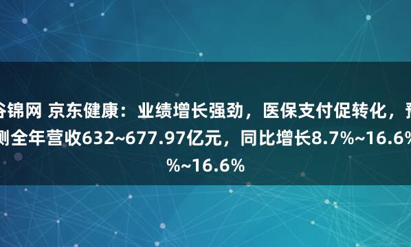谷锦网 京东健康：业绩增长强劲，医保支付促转化，预测全年营收632~677.97亿元，同比增长8.7%~16.6%